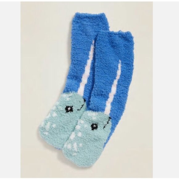 NWT Old Navy Narwhal Soft Chenille Fuzzy Cozy Socks for Women Narwhale Whale - Picture 1 of 4